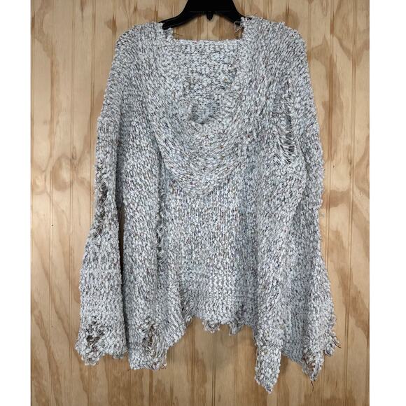 POL Distressed Confetti Knit Hooded Pullover Sweater Cottagecore Boho Chunky M - Picture 6 of 14